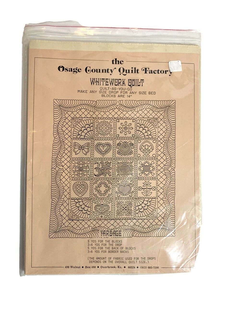 The Osage County Quilt Factory Whitework Pattern 1986 As You Go Robertson
